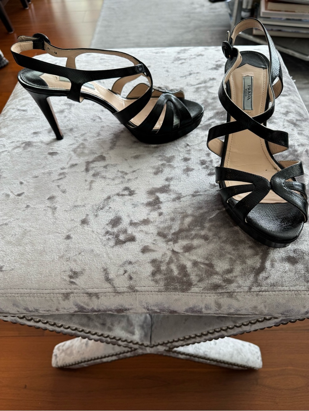 Prada Black Leather Strappy platform Heels - Picture 6 of 6